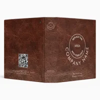 Company Name Logo QR Code Brown Faux Leather  3 Ring Binder