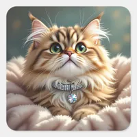 Cute Fluffy Cat | Blank Square Sticker