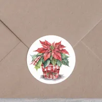 Christmas Watercolor Poinsettia Holiday Classic Round Sticker