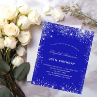 Budget birthday royal blue silver invitation