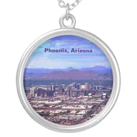 Phoenix Arizona Skyline in Daytime Silver Plated Necklace