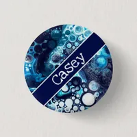 Personalized Blue and White Marble Fluid Art    Button