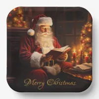 Vintage Santa Reading a Book Paper Plates