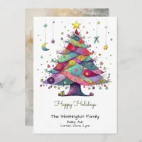 Whimsical Multicolor Christmas Tree Happy  Holiday Card