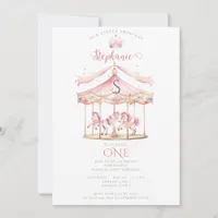 Pink Princess Carousel Magical 1st Birthday Girl Invitation