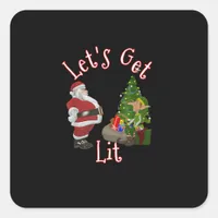 Let's Get Lit Santa Christmas Tree Design Square Sticker