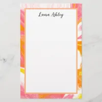 Pink and Orange Fluid Art Personalized  Stationery