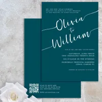 Teal Script QR Code Wedding Invitation