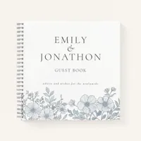 Modern Grey Florals Wedding Guest Book
