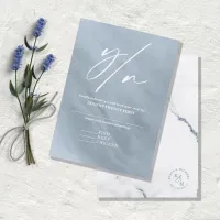 Modern Marble Glitter Wedding Dusty Blue V2 ID816 RSVP Card