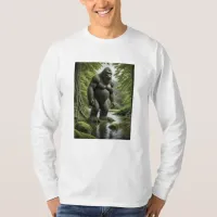 Bigfoot standing in a Creek Cartoon  T-Shirt