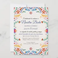 Colorful Floral Botanical Flowers Spanish Wedding Invitation