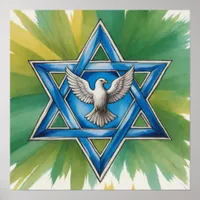 Star of David and Peace Dove Watercolor Poster