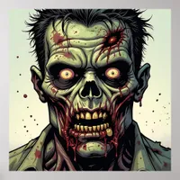 Close Up of a Pop Art Zombie Halloween Poster
