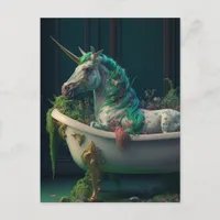 Green Mane Unicorn in the Tub Postcard