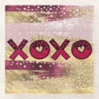 Glam Glitter Gold Red Luxe XOXO Valentines Glass Coaster