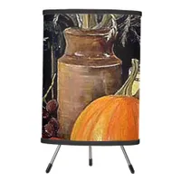 Autumn Decorations on Table, Pumpkin, Fruit, Drink Tripod Lamp