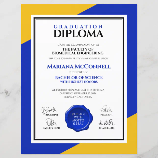 Blue Gold School College University Diploma