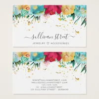 Gold Floral Jewelry Boutique Business Card