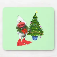 Cute White Christmas Duck Wearing a Wreath Mouse Pad