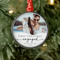 First Christmas Engaged Photo Keepsake Metal Ornament