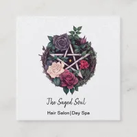 Pentagram and Roses Pagan Gothic Square Business Card