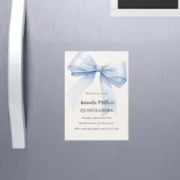 Blue bow cream elegant Quinceanera luxury Magnetic Invitation