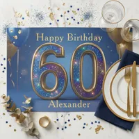 Blue Gold Glitter 60th Birthday Paper Placemat