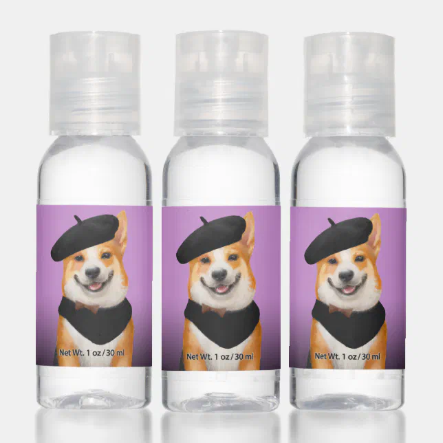 Cute Chic Corgi Dog Wearing Beret & Bandana Hand Sanitizer