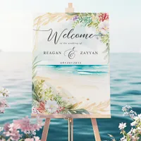 Floral Watercolor Beach Summer Wedding Welcome Foam Board