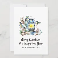 Watercolor Christmas Lantern Family Photo Collage Holiday Card