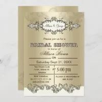 Ivory Gold Scroll Elegant bridal shower Invites