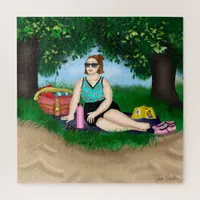 Hand drawn Art | Woman Relaxing at Beach Jigsaw Puzzle