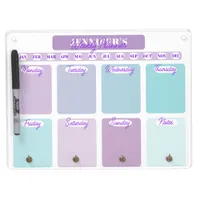 Pastel Purple And Teal Weekly Planner Organizer Dry Erase Board With Keychain Holder