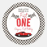 Fast One Race Car Boy 1st Birthday Party Classic Round Sticker