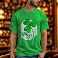 Green Glitter Shamrock Happy St Patrick’s Day  T-S T-Shirt