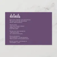 Purple Simple Calligraphy Modern Wedding    Enclosure Card