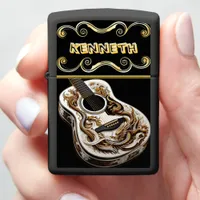 Intricate Guitar Design with Dragon Detail Zippo Lighter