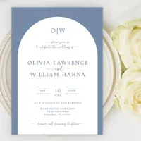 Dusty Blue Arch Monogram Wedding Invitation