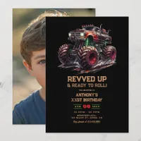 Revved Up Monster Truck Birthday Photo Invitation