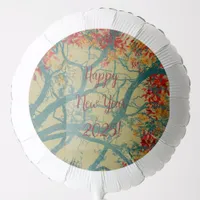 Happy New Year green tree red leaves Card Balloon