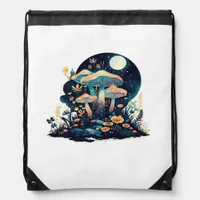 Cottagecore And Aesthetic Goblincore Mushroom Fair Drawstring Bag