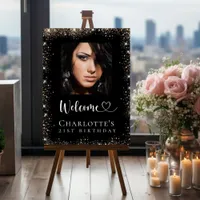 Birthday party black gold glitter photo welcome foam board