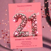 Sparkling Pink and Silver Gemstones 21st Birthday Invitation