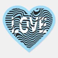 Blue LOVE black white striped heart modern Heart Sticker