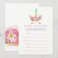 Pink Rainbow Unicorn Girl Baby Shower Baby Guesses Invitation