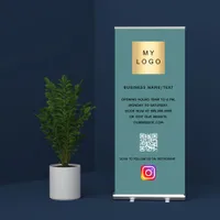 Business logo qr code instagram green dark cyan retractable banner