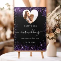 Guest book wedding black purple photo heart budget