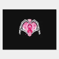 Breast Cancer Skeleton Hand Heart Sign Ribbon Awar