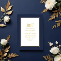 Trendy Typography Navy and Gold Wedding Invitation